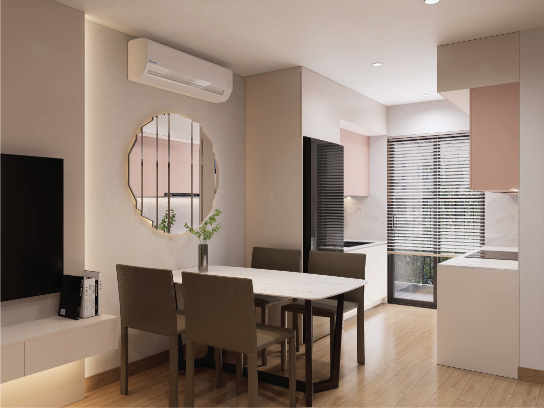 Phối cảnh 3D nội thất căn hộ 2 phòng ngủ 1WC Việt Hàn Capital