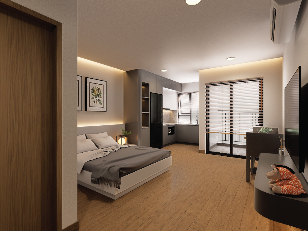 Phối cảnh 3D nội thất căn hộ studio loại 1 Việt Hàn Capital