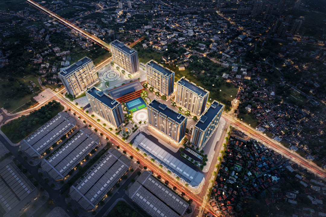 Phối cảnh tổng thể NOXH Việt Hàn Capital về đêm