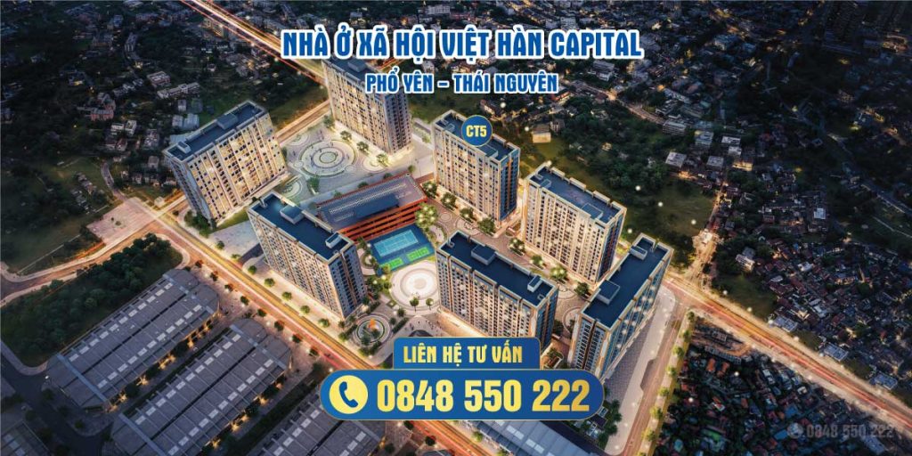 Phối cảnh tổng thể các tòa CT1–CT7 NOXH Việt Hàn Capital nhìn từ trên cao