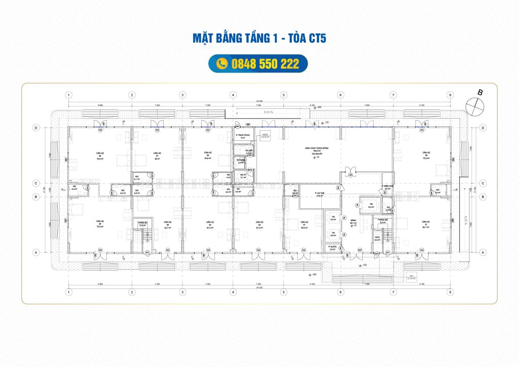 Mặt bằng tầng 1 tòa CT4 và CT5 dự án NOXH Việt Hàn Capital