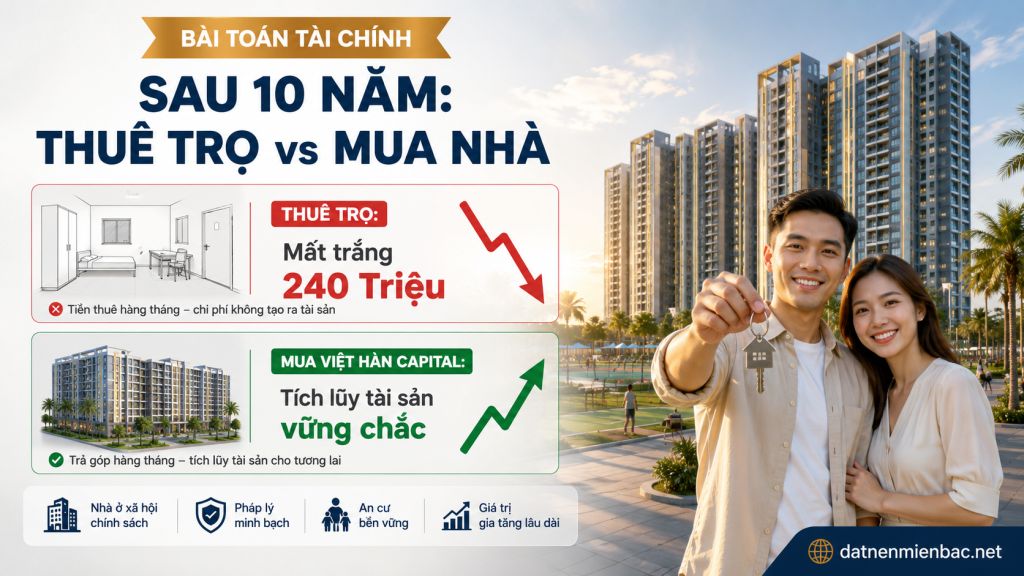 Bảng tính chi tiết xem thuê nhà hay mua NOXH Việt Hàn Capital lợi hơn sau 10 năm