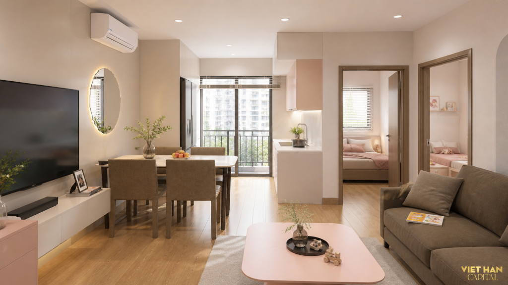 Nội thất căn hộ 2 phòng ngủ 50m² NOXH Việt Hàn Capital Phổ Yên Thái Nguyên