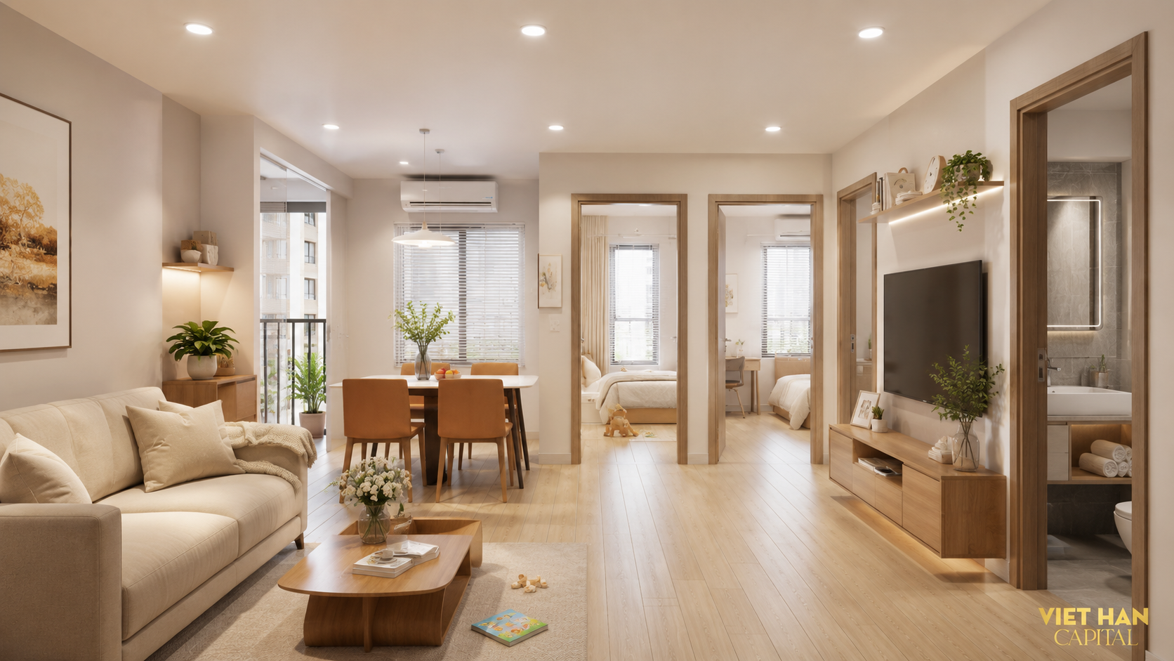 Phối cảnh căn hộ 3 phòng ngủ 70m² tại NOXH Việt Hàn Capital, KĐT Việt Hàn, Phổ Yên, Thái Nguyên