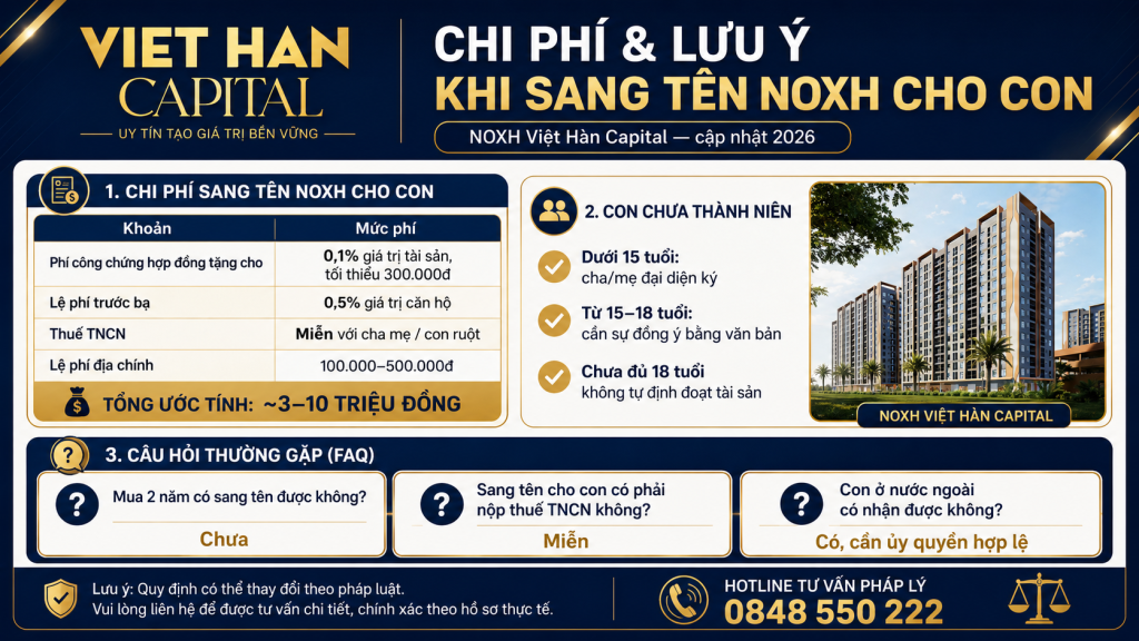 chi phí và lưu ý Sang Tên NOXH Việt Hàn Capital Cho Con