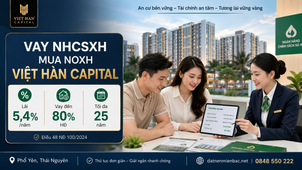 Người mua NOXH Việt Hàn Capital ký HĐ vay NHCSXH chi nhánh Thái Nguyên lãi suất 5,4%