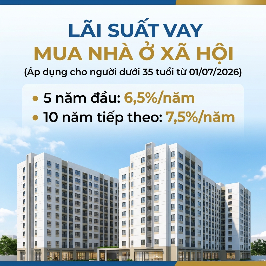áp dụng lãi suất 6,5% cho người dưới 35 tuổi vay mua NOXH từ 01/07/2026