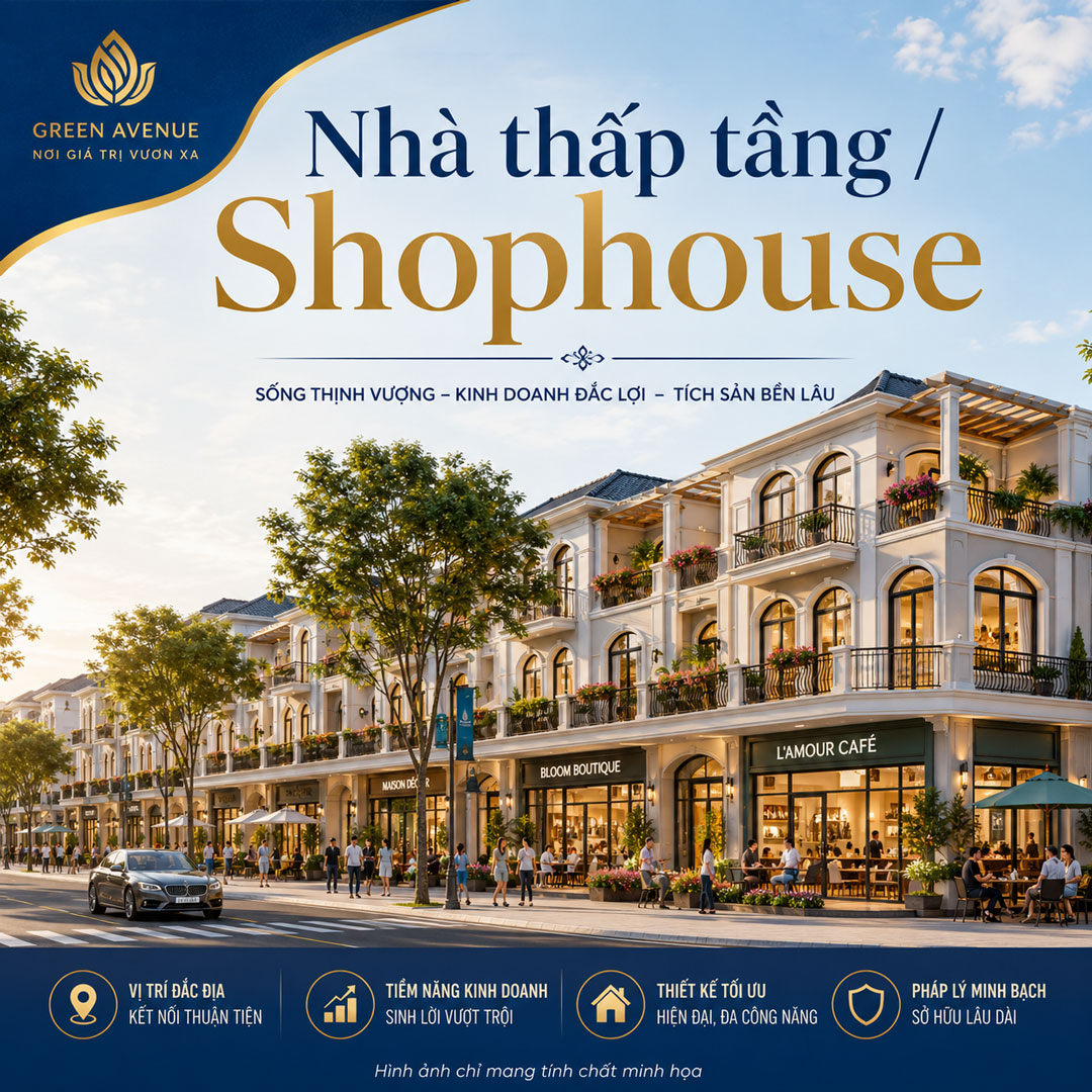 Phối cảnh nhà thấp tầng shophouse mặt đường 70 Miêu Nha