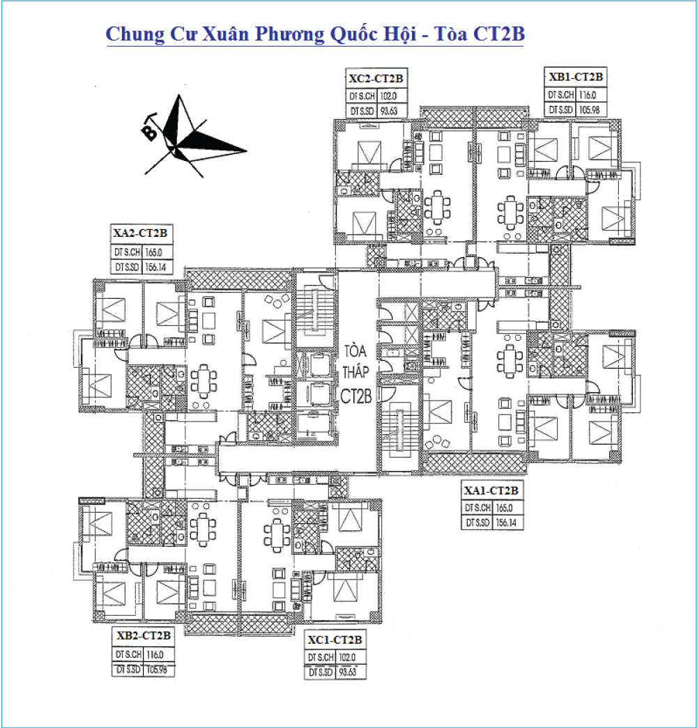 Mặt bằng tòa CT2B chung cư Xuân Phương Quốc Hội