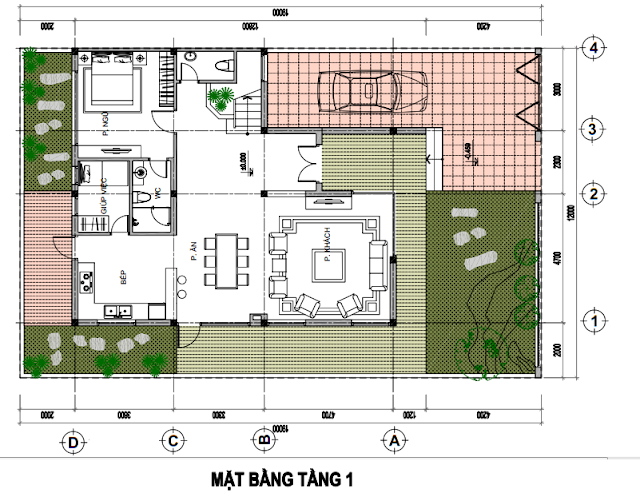 Mặt bằng biệt thự đơn lập - Tầng 1