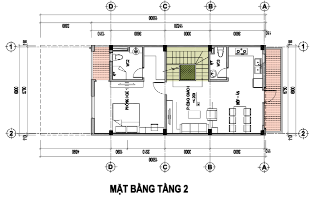 Mặt bằng biệt thự song lập - Tầng 2