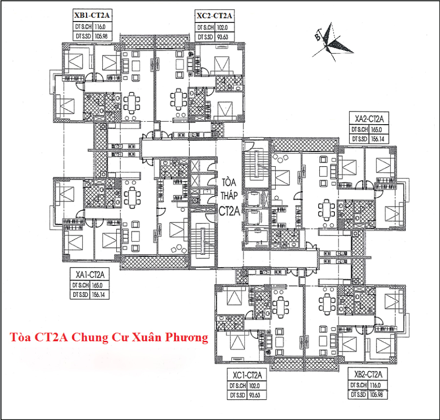Mặt bằng tòa CT2A chung cư Xuân Phương Quốc Hội