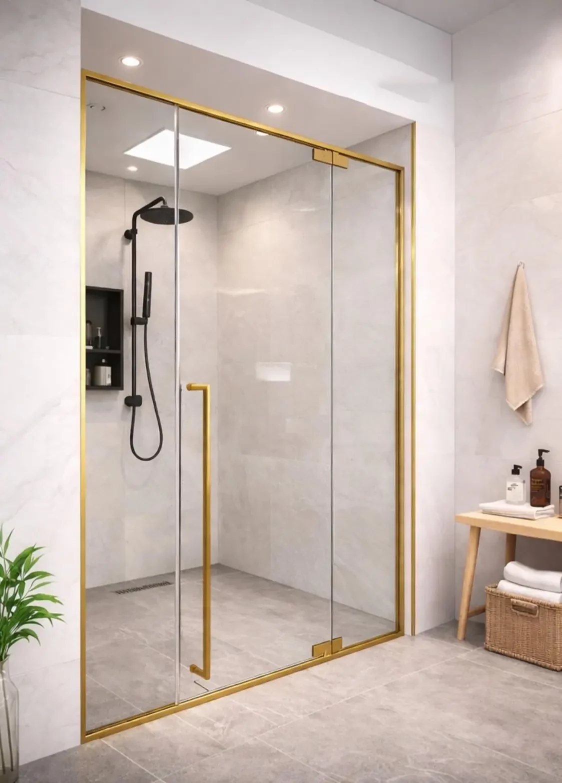 Cabin tắm mở quay phụ kiện mạ vàng