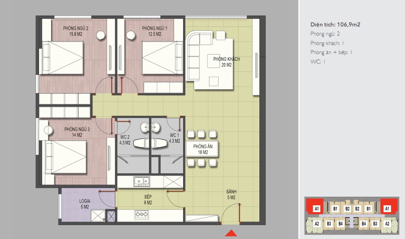 Căn hộ 3 phòng ngủ 106m2 chung cư OCT2 Xuân Phương Viglacera