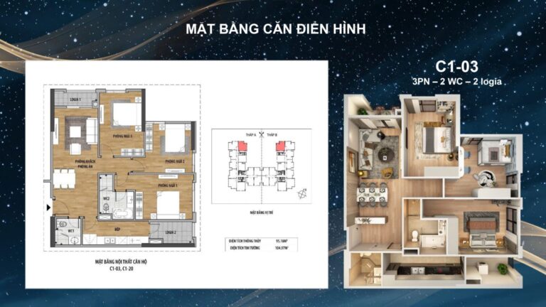 Thiết kế căn hộ 2 phòng ngủ Moonlight 2 An Lạc Green Symphony