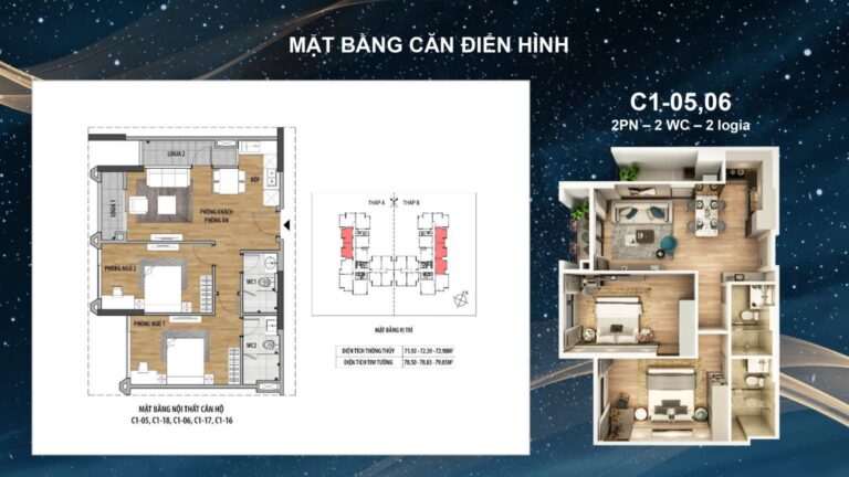 Thiết kế căn hộ 2 phòng ngủ cộng 1 Moonlight 2