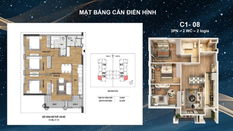 Thiết kế căn hộ 3 phòng ngủ Moonlight 2 An Lạc Green Symphony