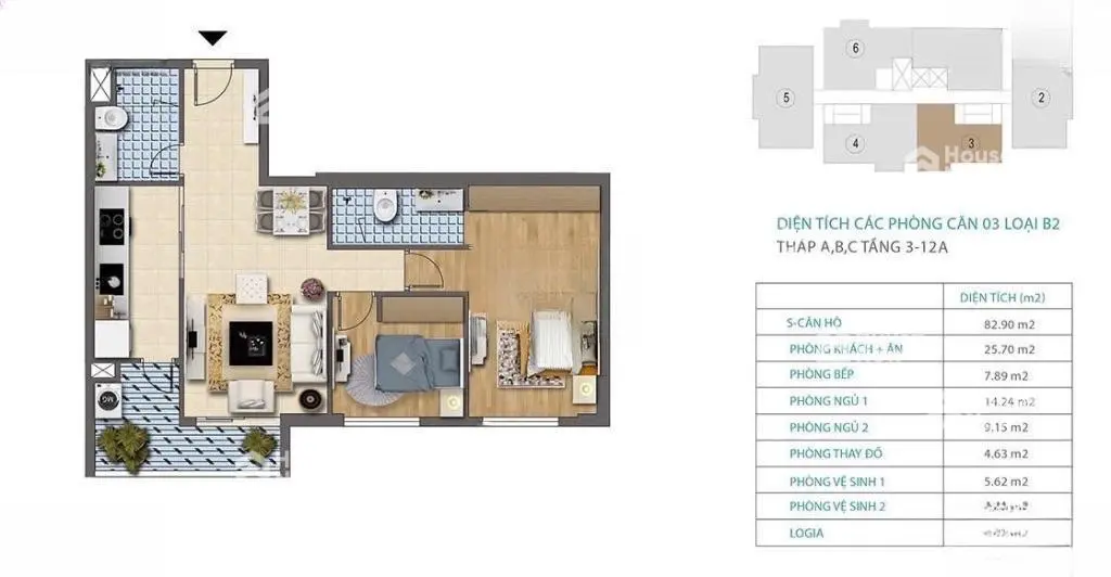 Phòng khách thực tế căn hộ 2PN Báo Nhân Dân