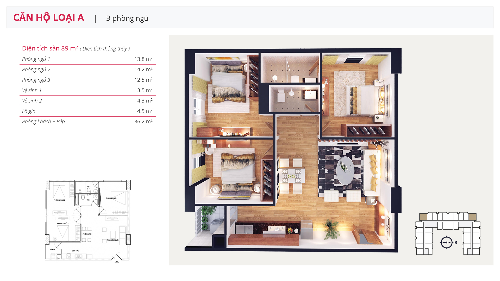 Mặt bằng thiết kế căn hộ 3 phòng ngủ căn góc Loại A dự án chung cư Athena Complex Xuân Phương