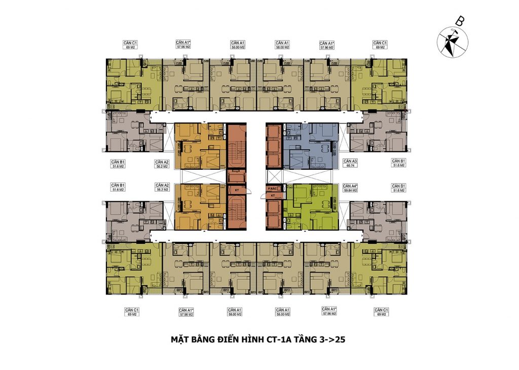 Mặt bằng tầng điển hình tòa CT1A Hateco Apollo Xuân Phương