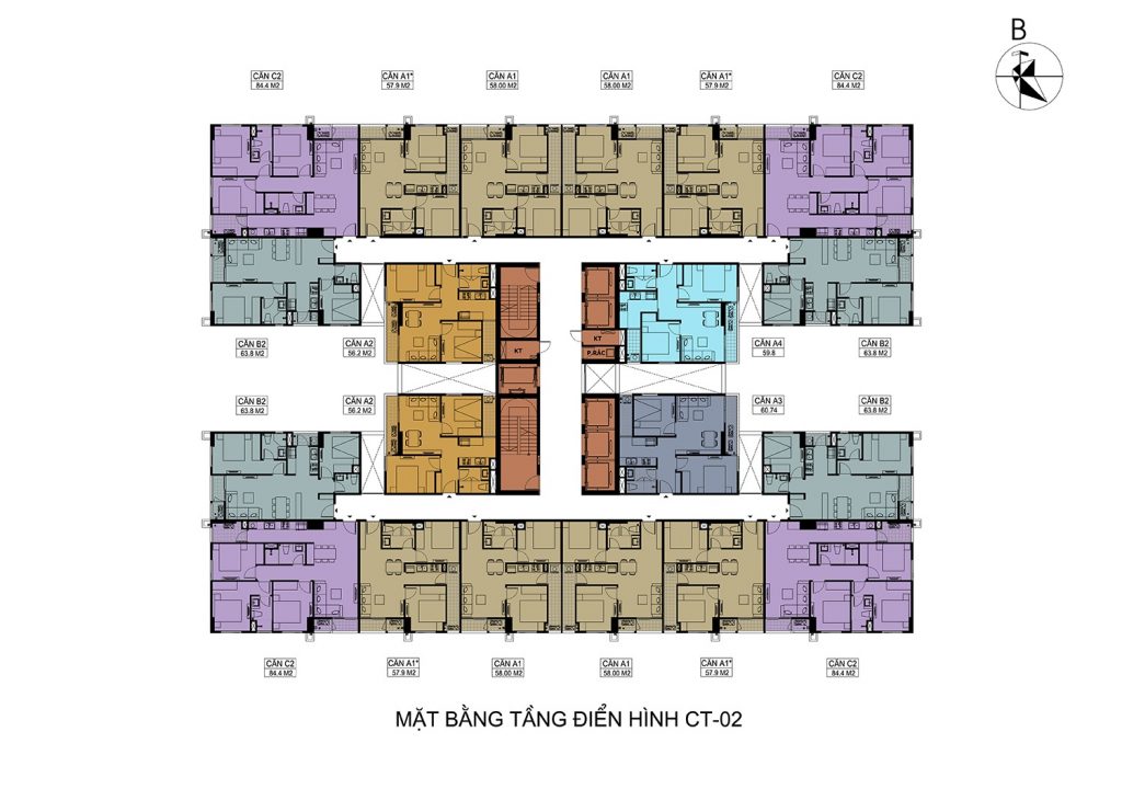 Mặt bằng tầng điển hình tòa CT2 Hateco Apollo Xuân Phương