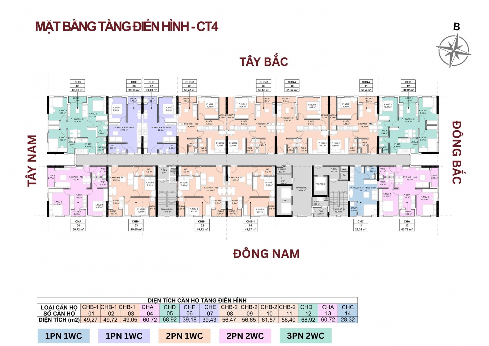 Mặt bằng Tầng điển hình Tòa CT4 NOXH An Phú Phổ Yên