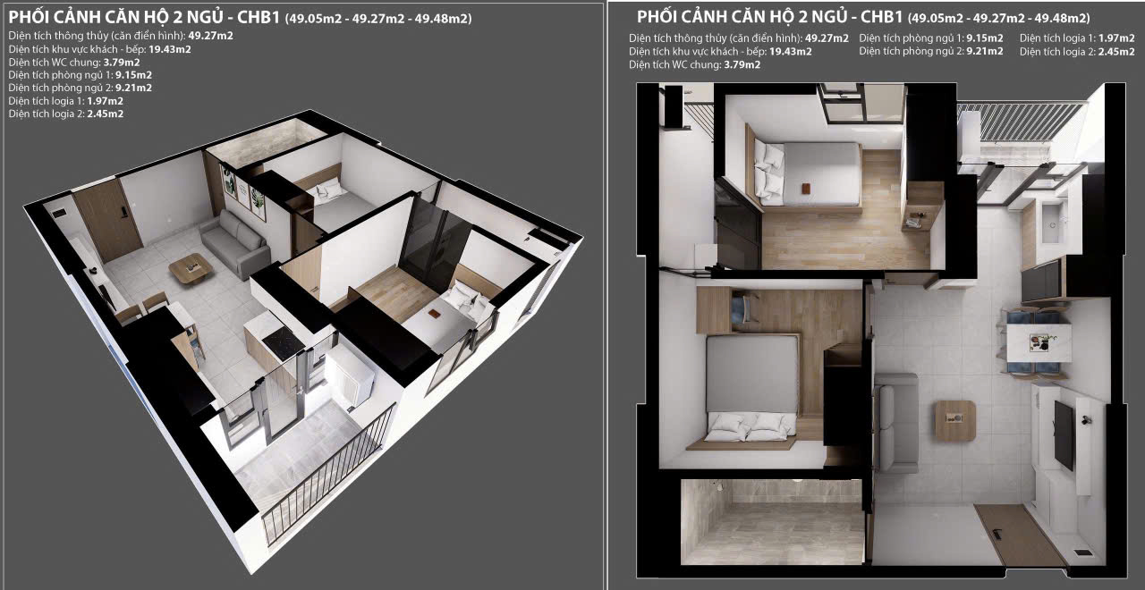 Thiết kế Căn hộ 2PN 1WC NOXH An Phú Phổ Yên