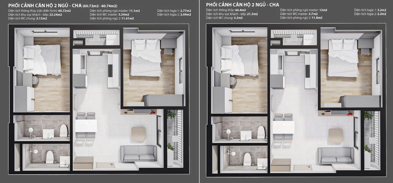 Thiết kế Căn hộ 2PN 2WC (Mẫu 2) NOXH An Phú Phổ Yên
