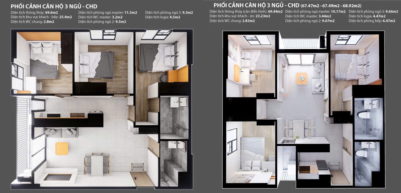 Thiết kế Căn hộ 3PN 2WC (Mẫu 2) NOXH An Phú Phổ Yên