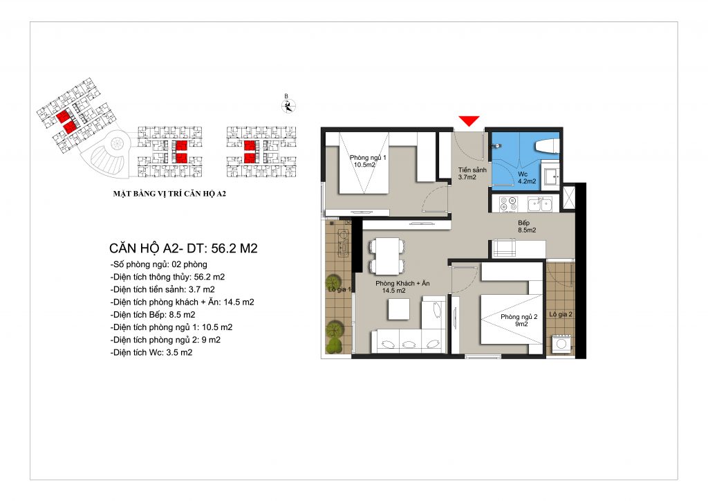 Thiết kế căn hộ mẫu A2 Hateco Apollo Xuân Phương