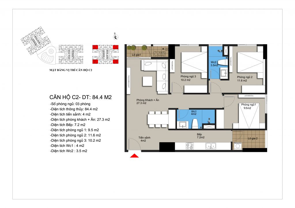 Thiết kế căn hộ mẫu C2 Hateco Apollo Xuân Phương