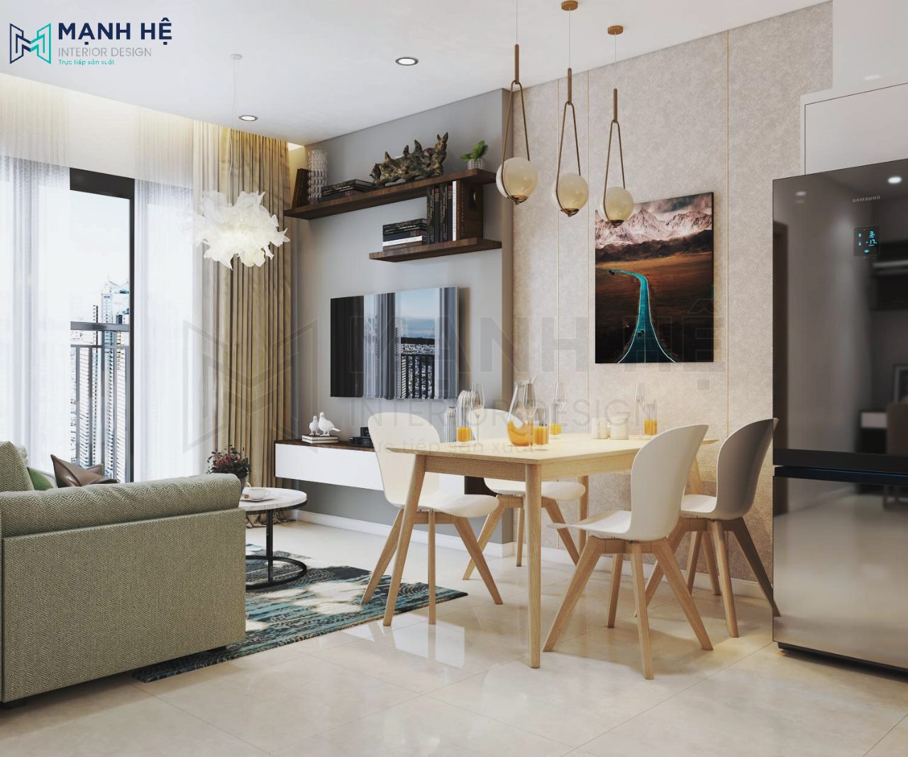 Thiết kế nội thất phòng khách căn hộ 3 phòng ngủ chung cư Athena Complex Xuân Phương