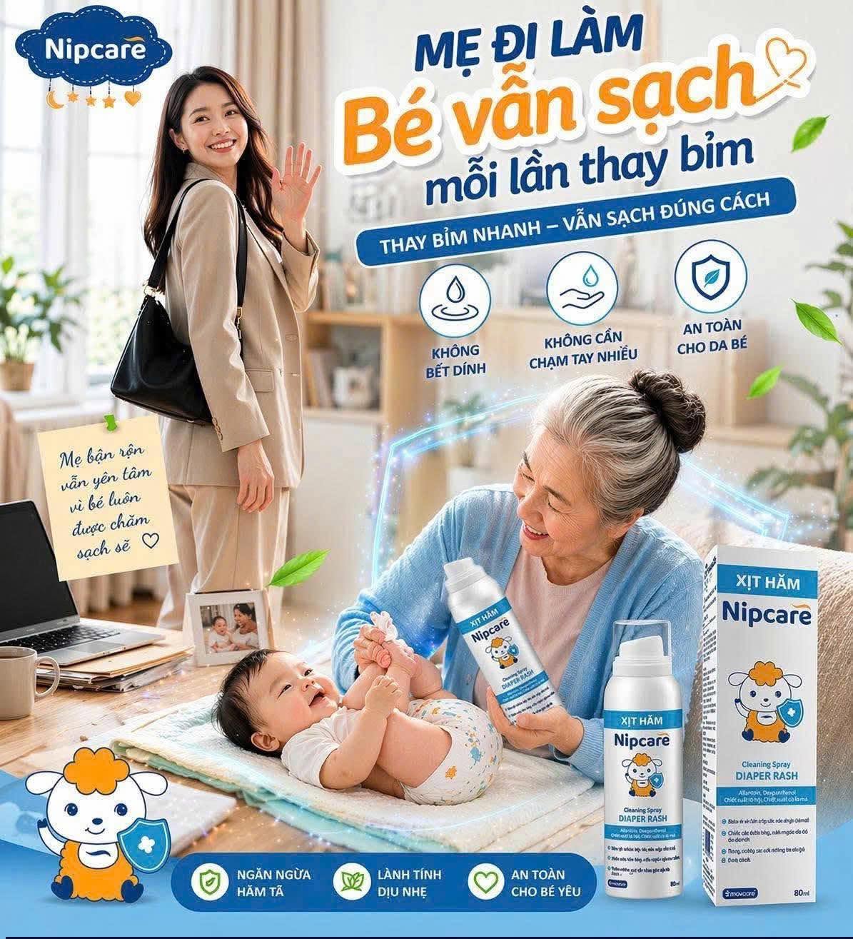 Xịt hăm Nipcare và các sản phẩm chăm sóc da dịu nhẹ cho bé tại Bee Mart