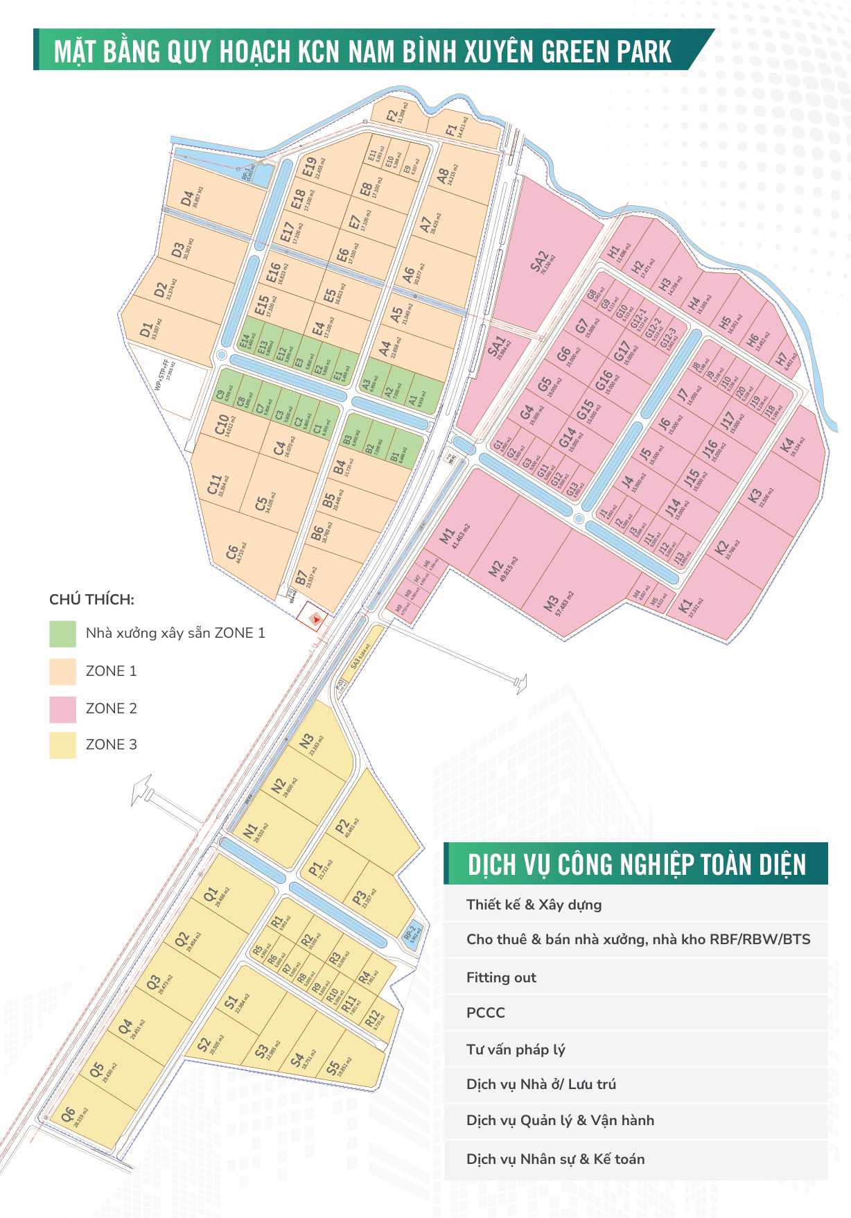 Mặt bằng quy hoạch tổng thể 295 ha KCN Nam Bình Xuyên