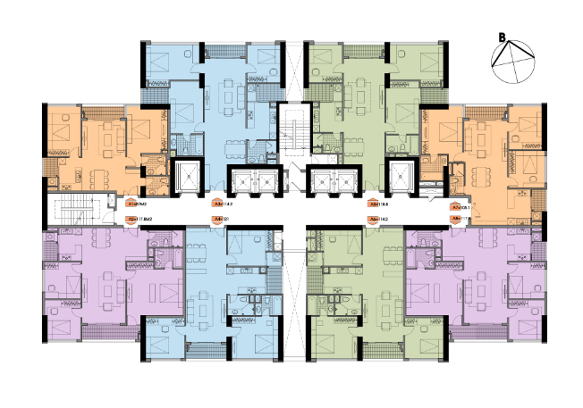Mặt bằng tầng điển hình tháp A chung cư Sun Square