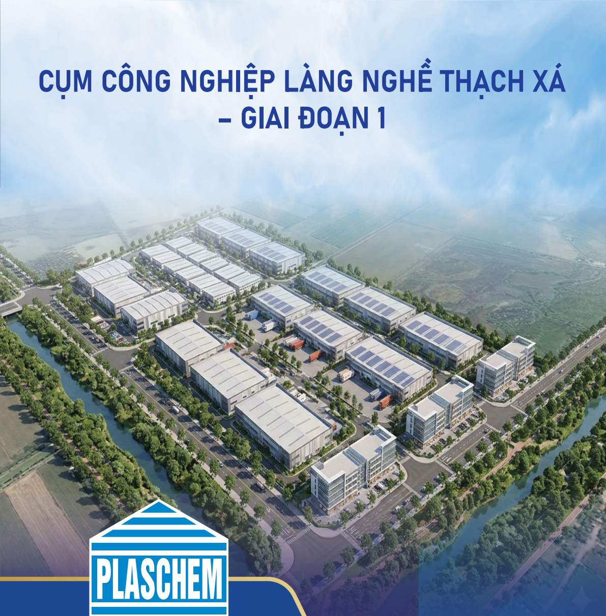 Phối cảnh hạ tầng đường nội bộ và cảnh quan Cụm công nghiệp Thạch Xá
