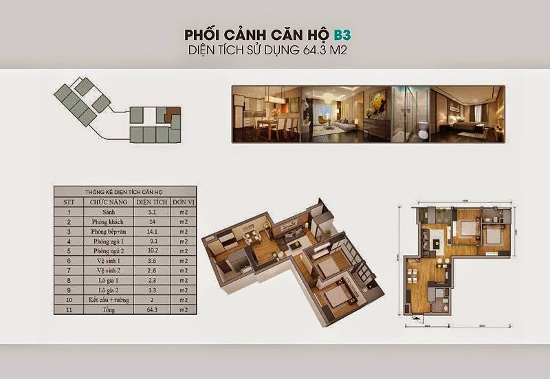 Căn B3 64.3m2 The Garden Hill