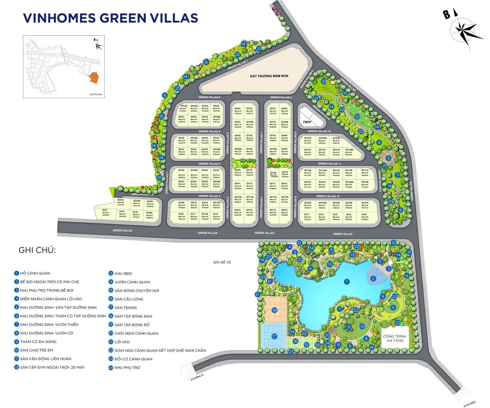 Mặt bằng tổng thể 98 biệt thự Green Villas