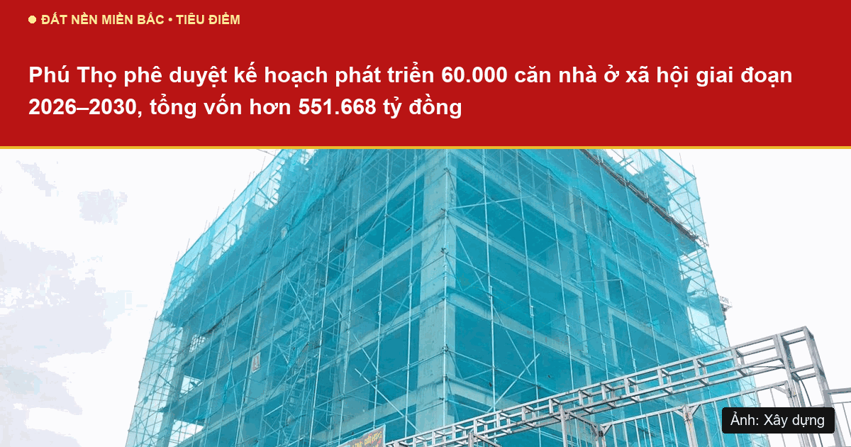 Phát triển các khu nhà ở xã hội và đô thị đồng bộ tại tỉnh Phú Thọ giai đoạn 2026-2030