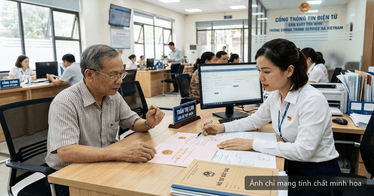 Người dân thực hiện thủ tục thu hồi cấp lại sổ đỏ tại bộ phận hành chính công năm 2026