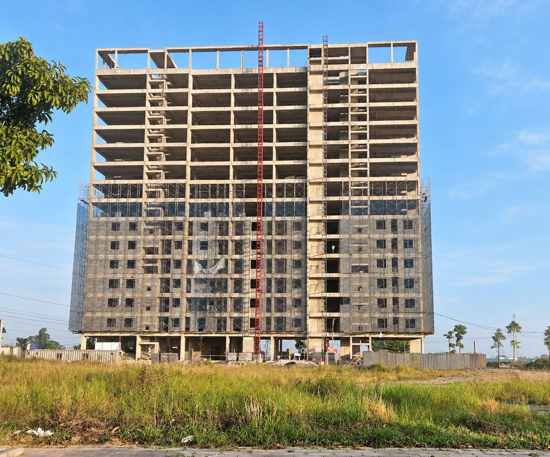 Toàn cảnh thi công tòa CT5 NOXH Việt Hàn Capital xây tường bao tới tầng 6 và 7 ngày 19/10/2026
